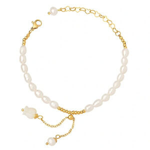 18K GOLD PLATED/BAROQUE PEARL STAINLESS STEEL "FLOWER" BRACELET